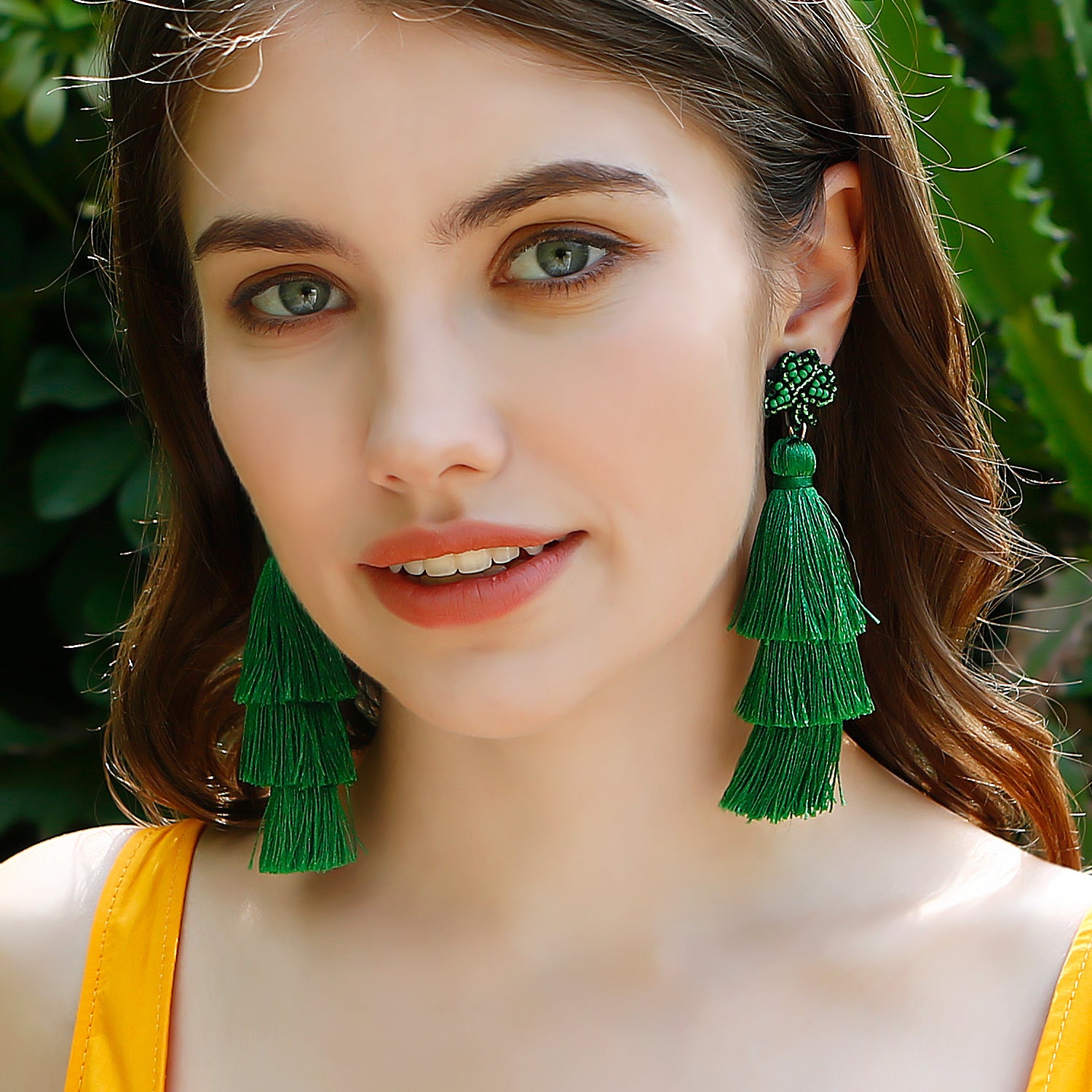 Wholesale Saint Patrick Green Cotton Thread, Rice Beads, Leaf Earrings